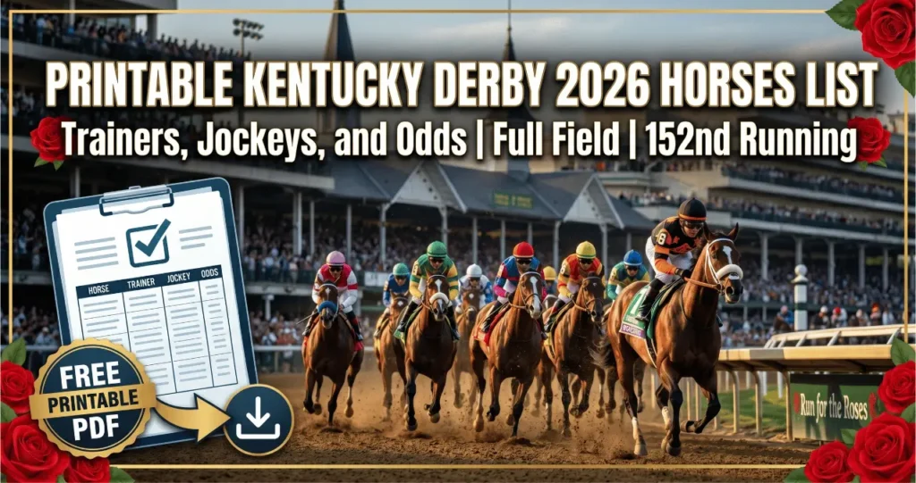 Printable Kentucky Derby 2026 Horses
